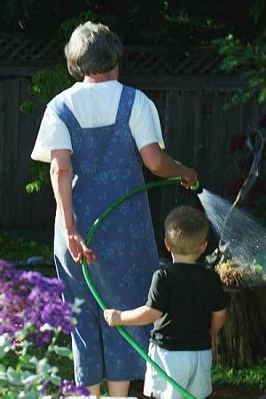 Watering with Nanny.