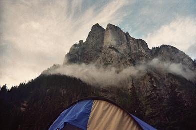 The tent and Mount Baring